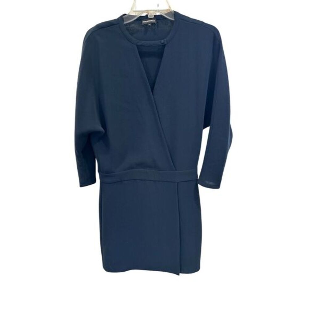 Vtg Emporio Armani Women's‎ Sz 42 V-Neck Faux Wrap Dress Navy
